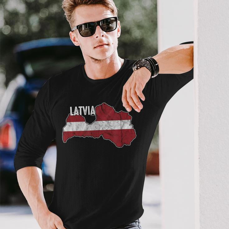 Vintage Patriotic Letts Latvians Pride Latvia Flag Long Sleeve T-Shirt Gifts for Him