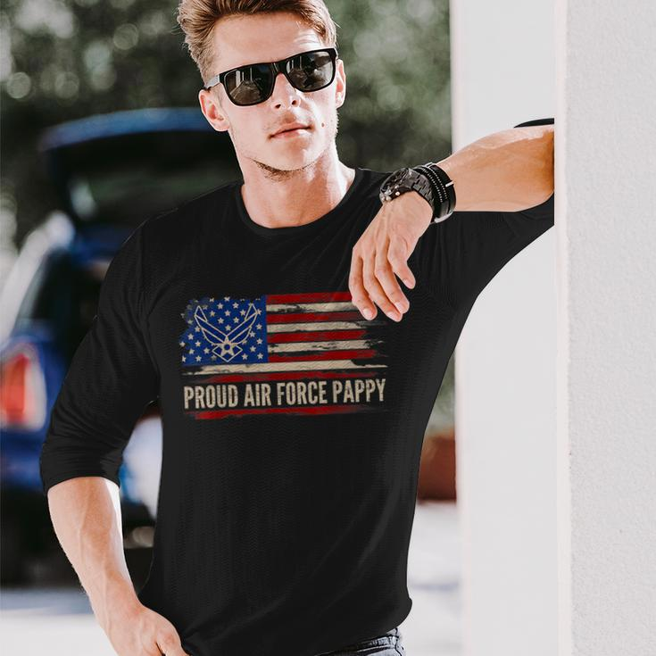 Vintage Proud Air Force Pappy American Flag Veteran Long Sleeve T-Shirt Gifts for Him