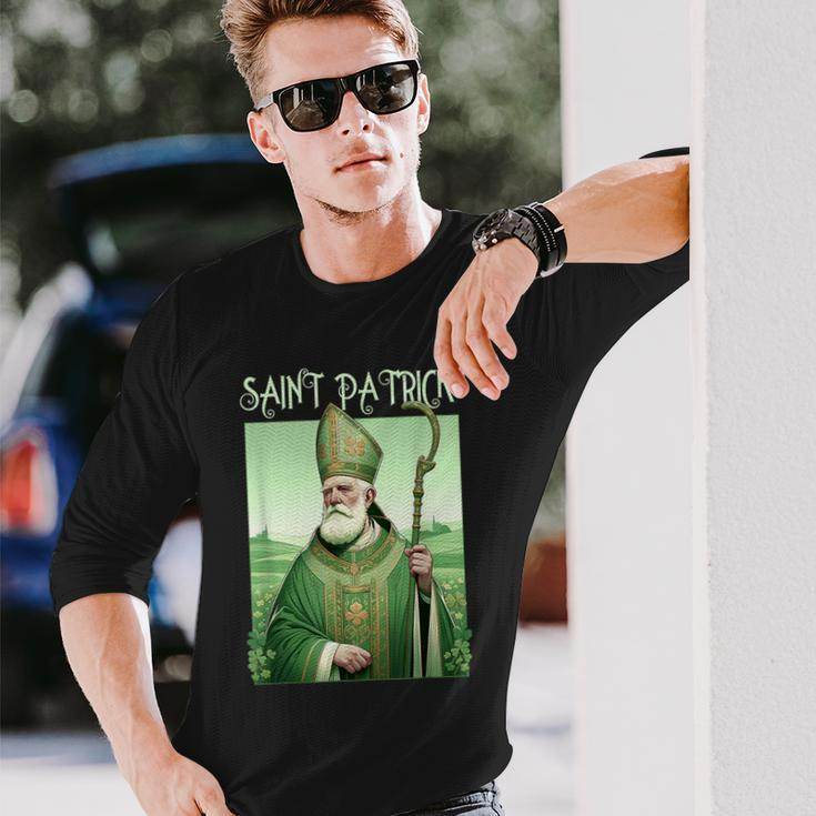 Vintage St Patrick Saint Patty Clover Catholic Prayer Faith Long Sleeve T-Shirt Gifts for Him