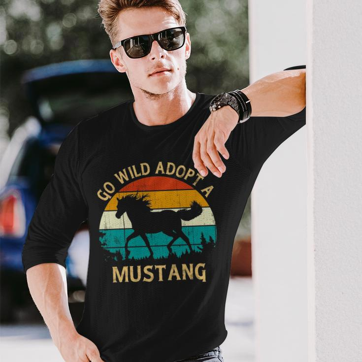Vintage Sunset Wild Mustang Horse Go Wild Adopt A Mustang Long Sleeve T-Shirt Gifts for Him