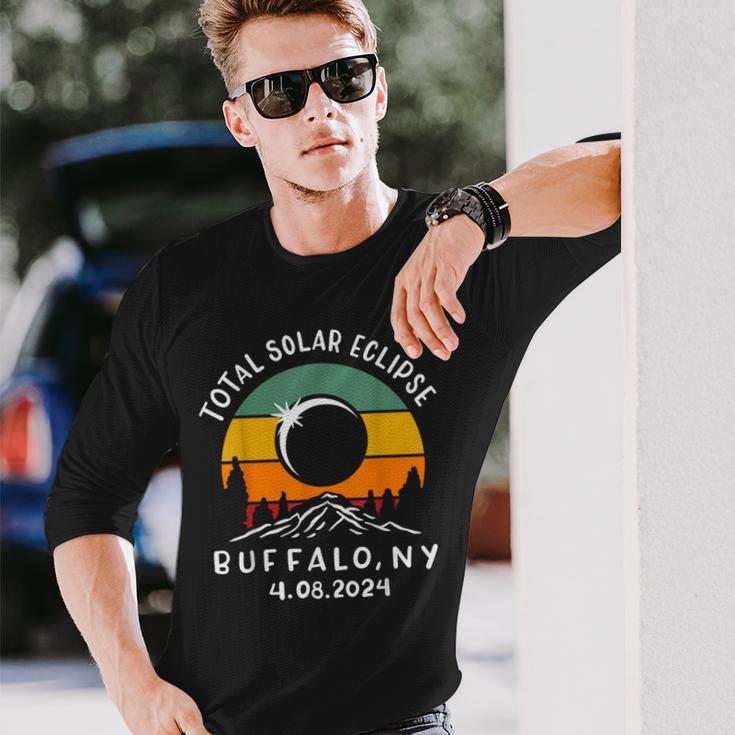 Vintage Total Solar Eclipse Usa Buffalo New York 4082024 Long Sleeve T-Shirt Gifts for Him