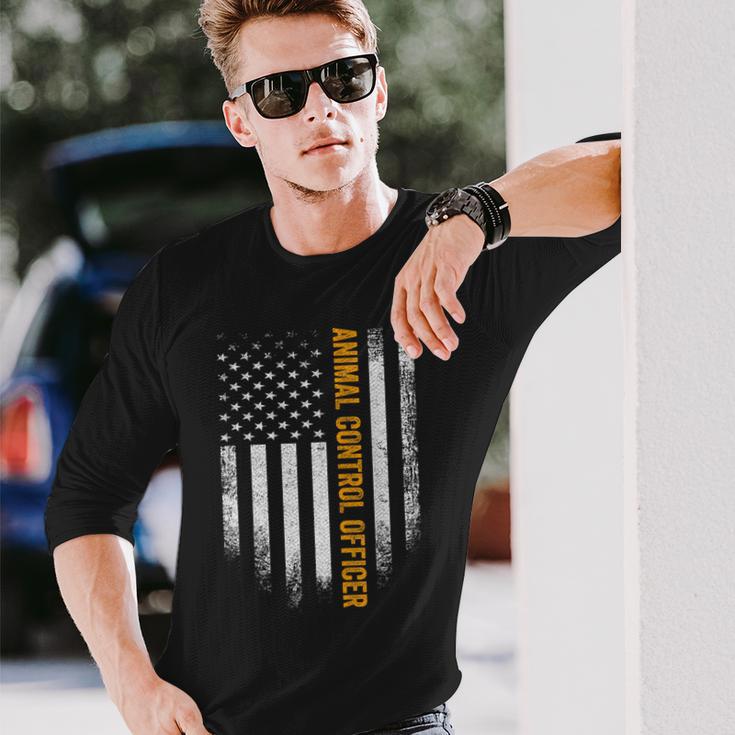 Vintage Usa Animal Control Officer American Flag Patriotic Long Sleeve T-Shirt Gifts for Him