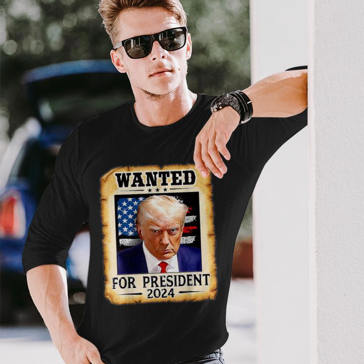 Wanted For President 2024 Trump Hot Long Sleeve T-Shirt Gifts for Him