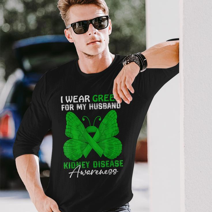 I Wear Green For My Husband Kidney Disease Awareness Day Long Sleeve T-Shirt Gifts for Him