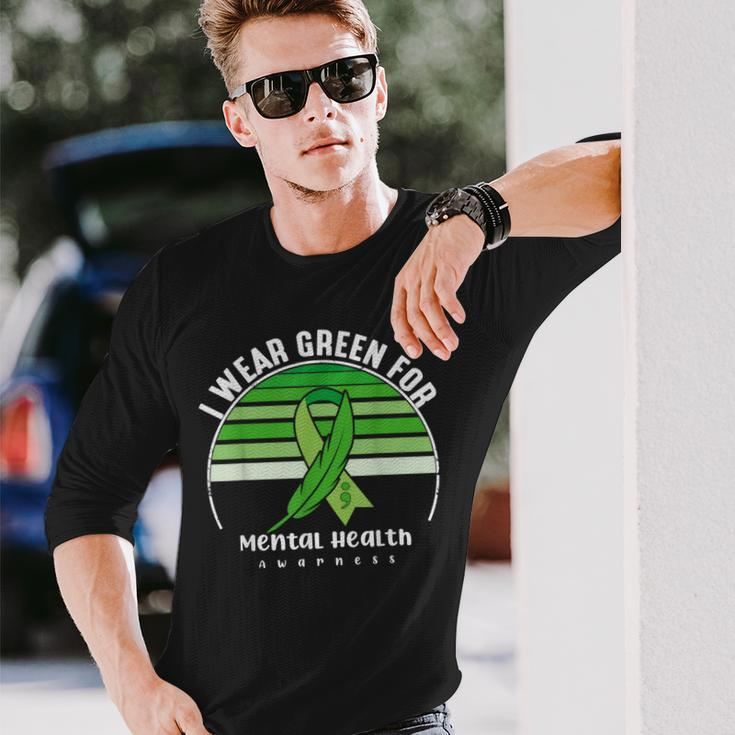 I Wear Green Mental Health Awareness Month Mental Health Long Sleeve T-Shirt Gifts for Him