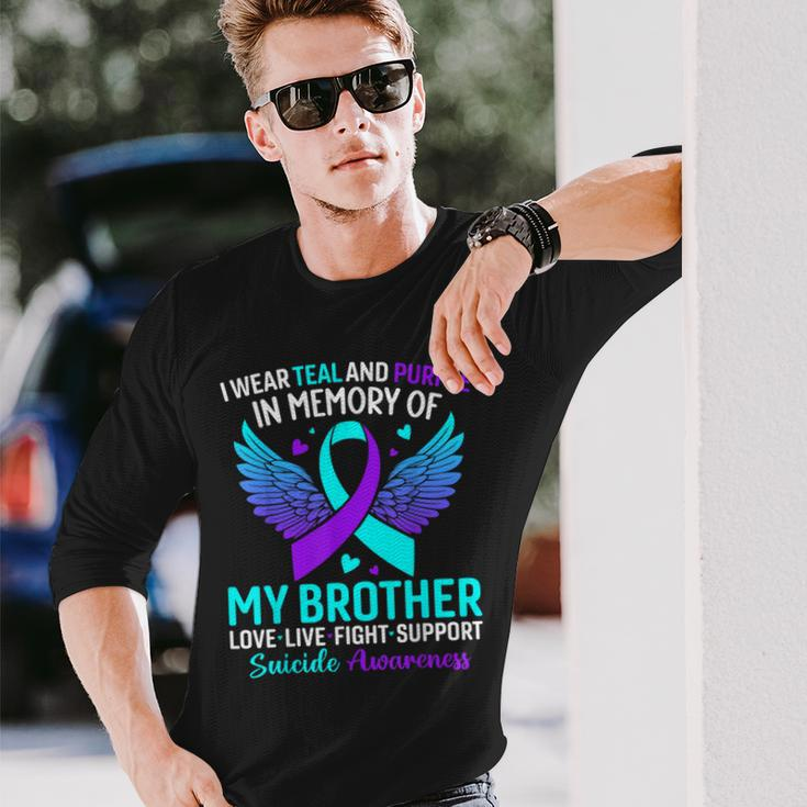 I Wear Teal And Purple For My Brother Suicide Prevention Long Sleeve T-Shirt Gifts for Him
