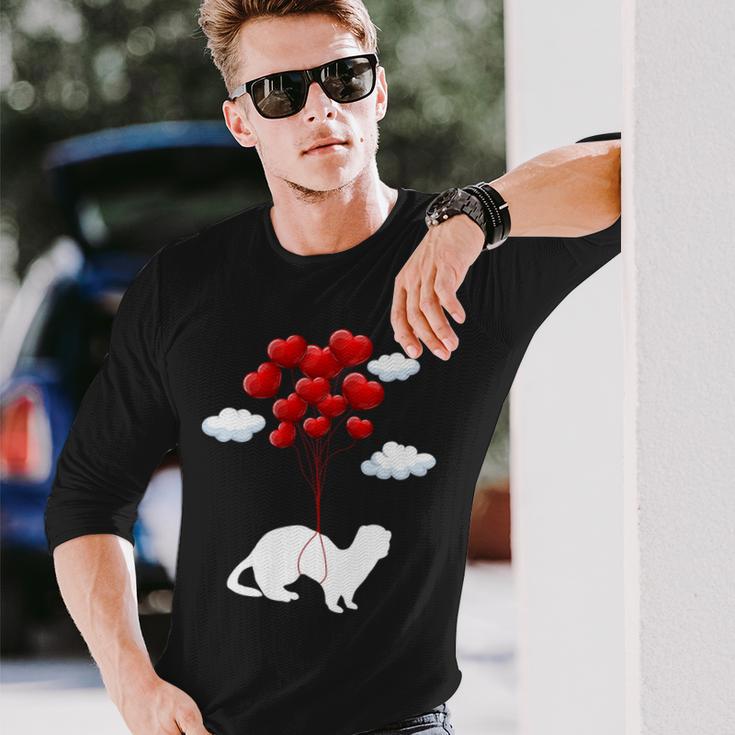 Weasel Heart Balloon Weasel Lover Valentine's Day Long Sleeve T-Shirt Gifts for Him