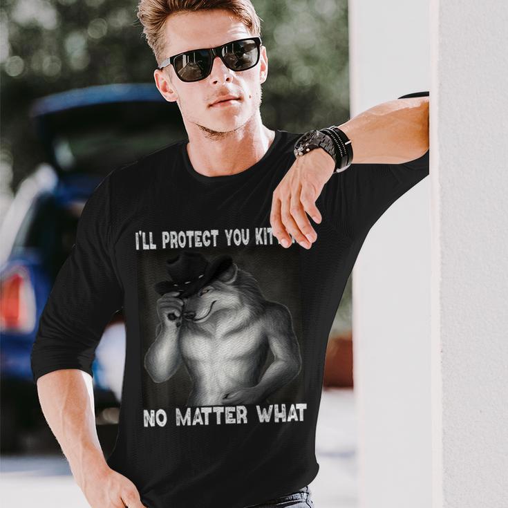 Werewolf Ripping Off Alpha Wolf Meme I'll Protect You Kitten Long Sleeve T-Shirt Gifts for Him