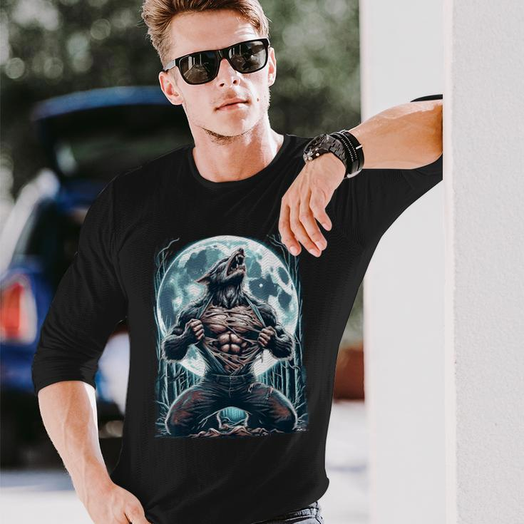 Werewolf Tearing Meme Ripping Alpha Tear Wolf Fullmoon Long Sleeve T-Shirt Gifts for Him