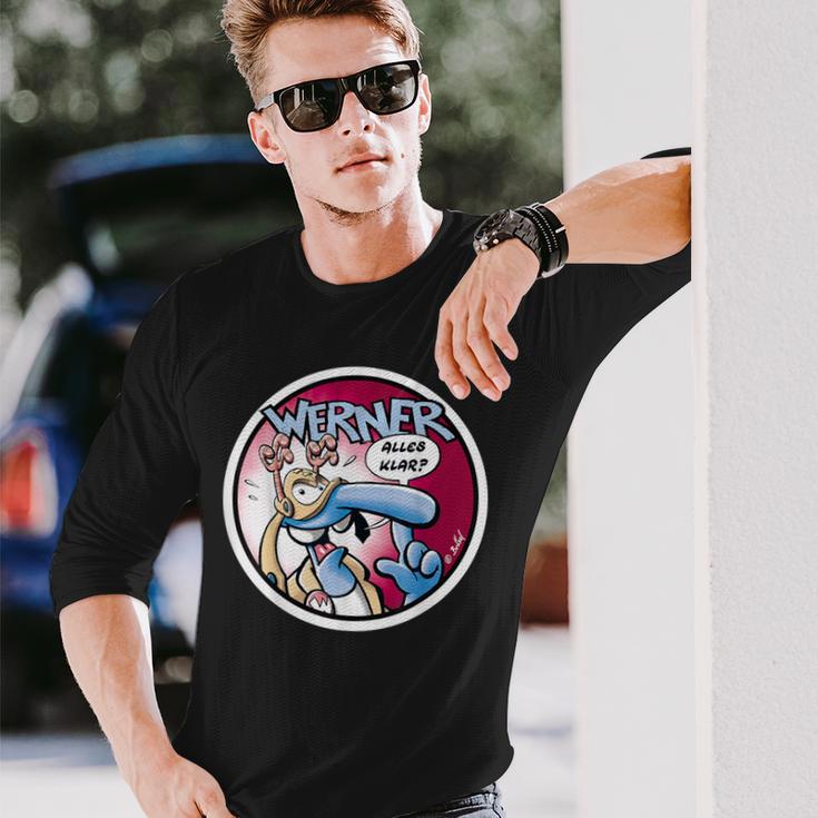 Werner - Alles klar? Comic-Design Herren Langarmshirts in Schwarz, Lustiges Motiv Geschenke für Ihn