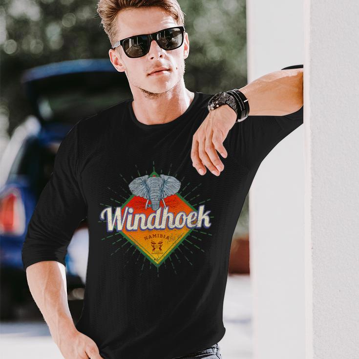 Windhoek Namibia Retro Elefant Vintage Afrika Souvenir Langarmshirts Geschenke für Ihn