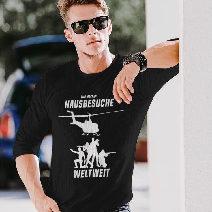 Wir Machen Hausbesuche Worldwide Sergeant Officer Soldiers Langarmshirts Geschenke für Ihn