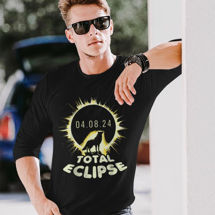 Wolf Fans Totality Solar Total Moon Eclipse 2024 Spring Men Long Sleeve T-Shirt Gifts for Him