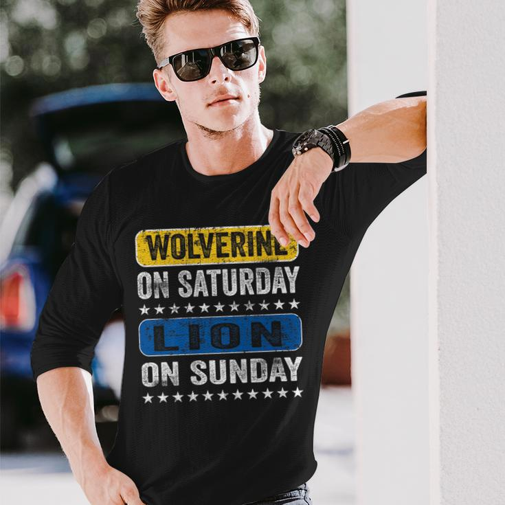 Wolverine On Saturday Lion On Sunday Detroit Long Sleeve T-Shirt Gifts for Him