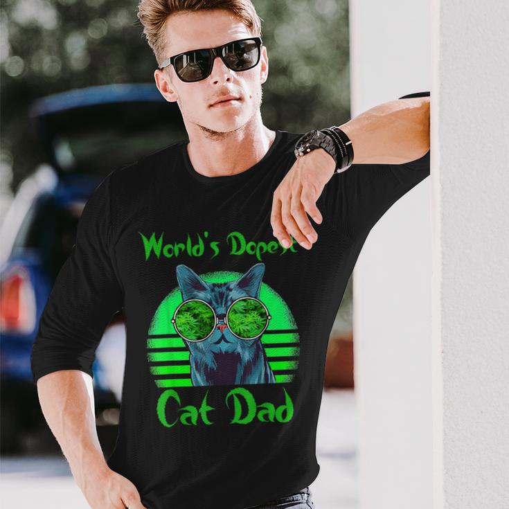 World's Dopest Cat Dad Cat Dad Weed Stoner Marijuana Long Sleeve T-Shirt Gifts for Him