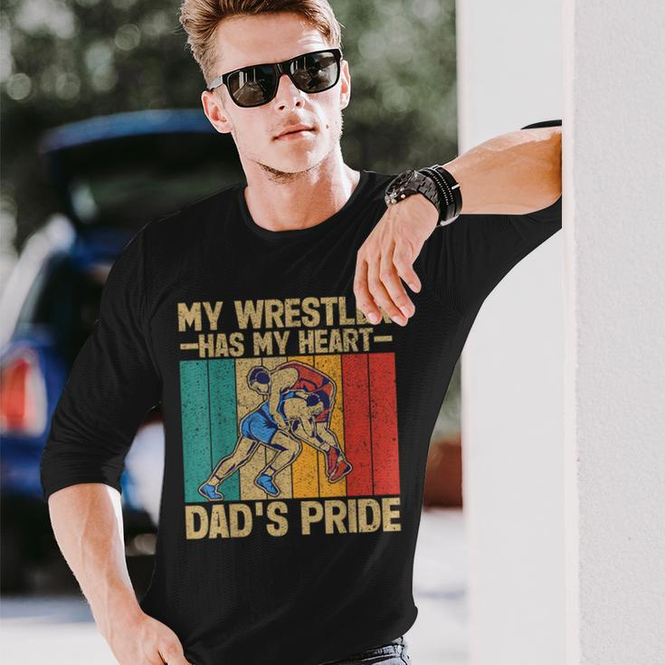 My Wrestler Has My Heart Wrestling Dad Father's Day Long Sleeve T-Shirt Gifts for Him