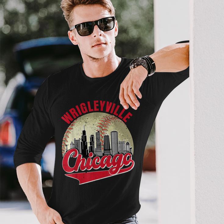 Wrigleyville Chicago Vintage Baseball Lover And Player Long Sleeve T-Shirt Gifts for Him