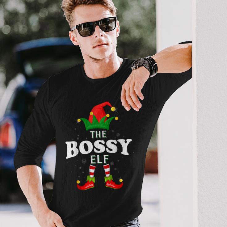 Xmas Bossy Elf Family Matching Christmas Pajama Long Sleeve T-Shirt Gifts for Him