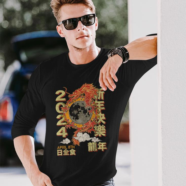Year Of The Dragon 2024 Lunar New Year Total Solar Eclipse Long Sleeve T-Shirt Gifts for Him