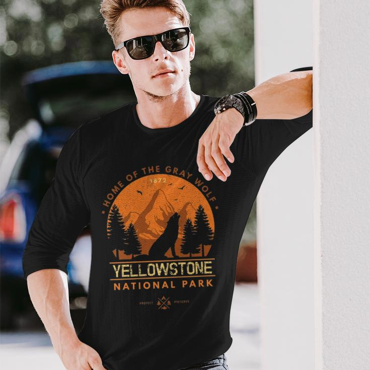 Yellowstone Home Of Gray Wolf Wildlife Long Sleeve T-Shirt Gifts for Him