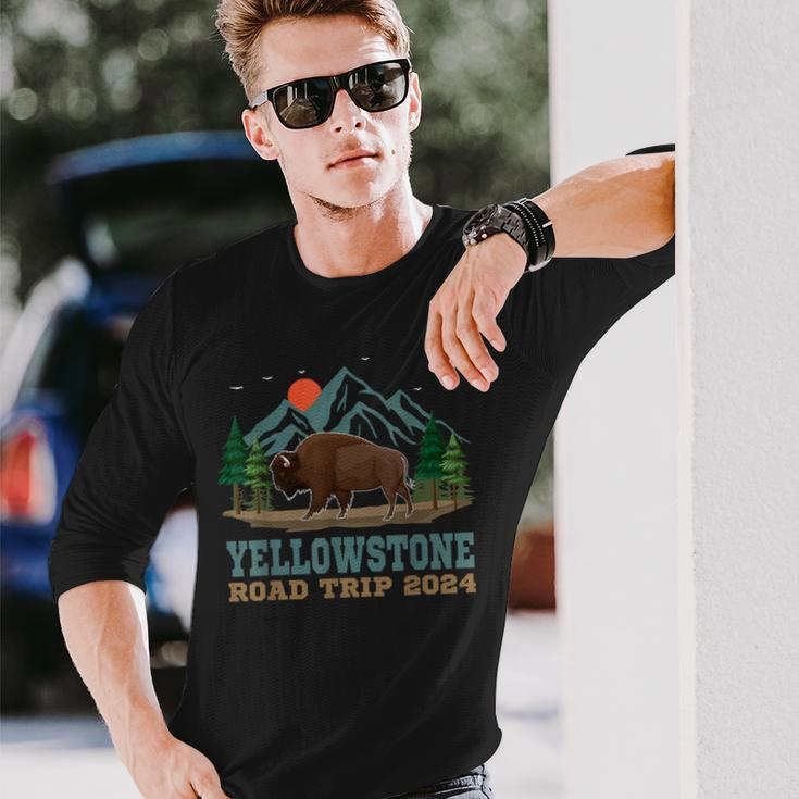 Yellowstone National Park Family Road Trip 2024 Bison Buffal Long Sleeve T-Shirt Gifts for Him