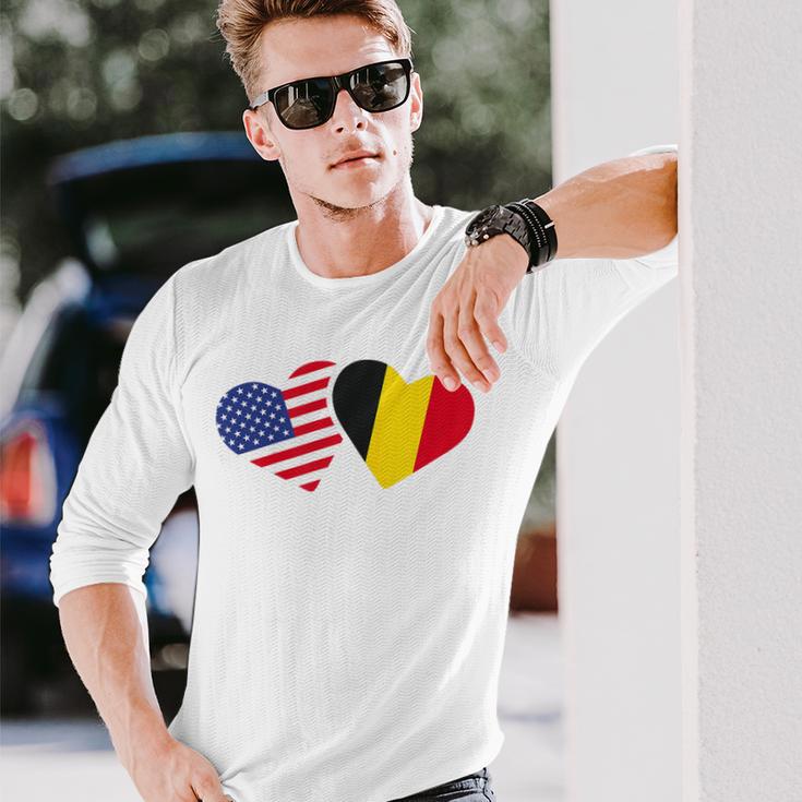 Belgium Usa FlagHeart Belgian Americans Love Cute Long Sleeve T-Shirt Gifts for Him