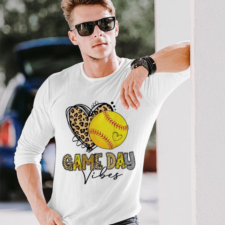 Bleached Softball Game Day Vibes Leopard Heart Headband Mom Long Sleeve T-Shirt Gifts for Him
