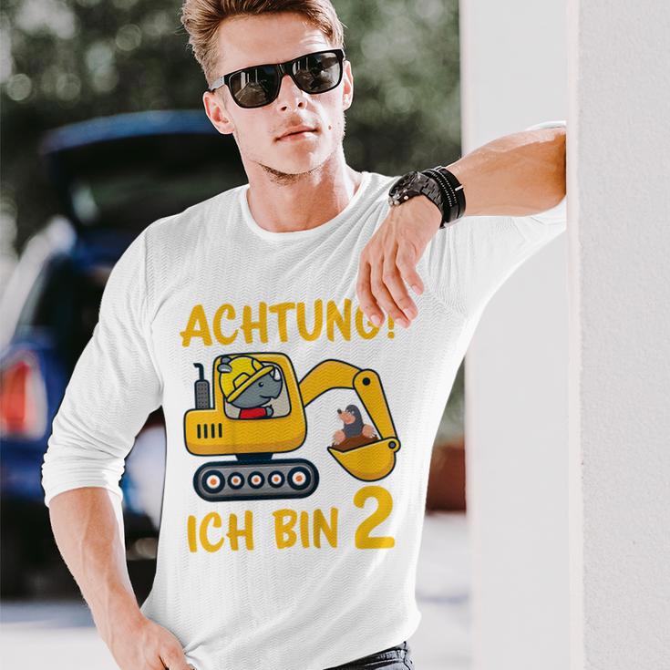 Children's Achtung Ich Bin 2 Jahre Alt 2Nd Birthday Digger Rhino Langarmshirts Geschenke für Ihn