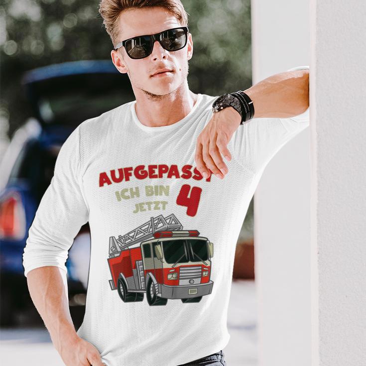 Children's Birthday Feuerwehr Aufgepasst Ich Bin Jetzt 4 Jahre Fire Brigade Langarmshirts Geschenke für Ihn