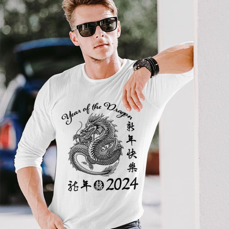 Chinese Calendar Dragon Year Happy New Year 2024 Graphic Long Sleeve T-Shirt Gifts for Him