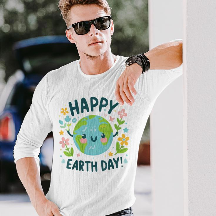 Cute Planet Earth Day Birthday Happy Earth Day 2024 Long Sleeve T-Shirt Gifts for Him