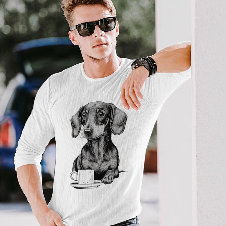 Dachshund Puppy Wiener With Coffee Long Sleeve T-Shirt Gifts for Him