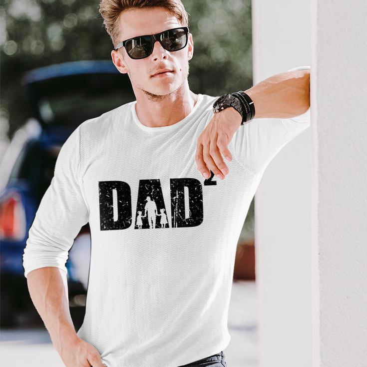 Damen Dad Hoch 2 Zweifacher Papaater Zwei Töchter Mit-Ausschnitt Langarmshirts Geschenke für Ihn