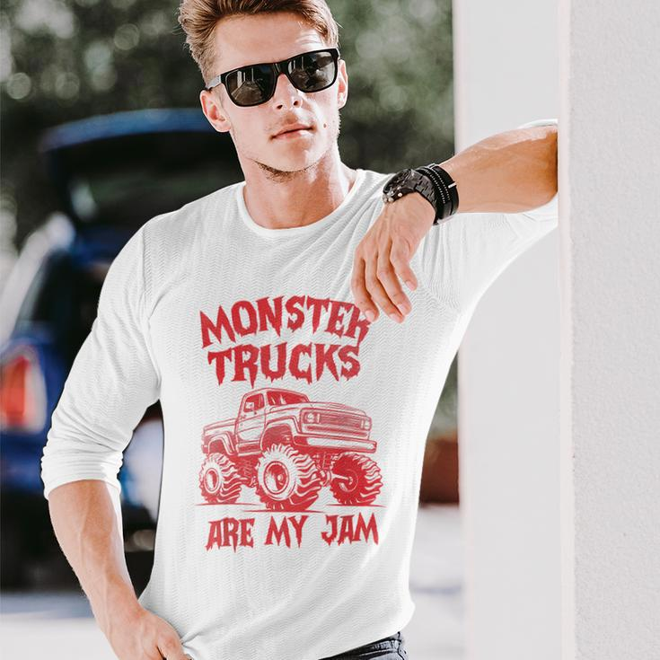 Distressed Monster Trucks Are My Jam Race Day Red Vintage Long Sleeve T-Shirt Gifts for Him