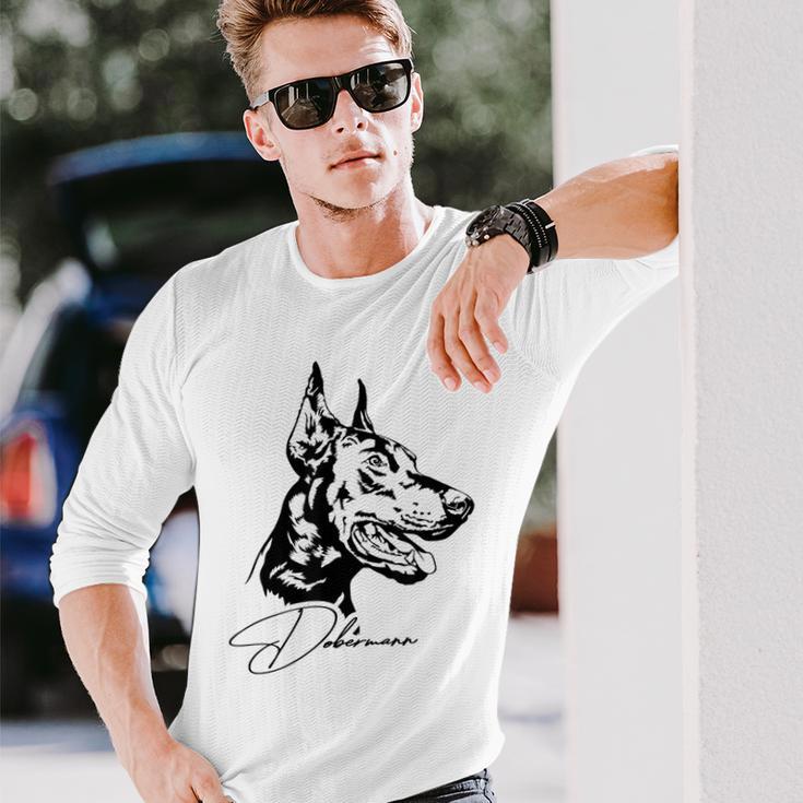 Dobermann Portrait Dog Portrait Dobie Dog White Langarmshirts Geschenke für Ihn