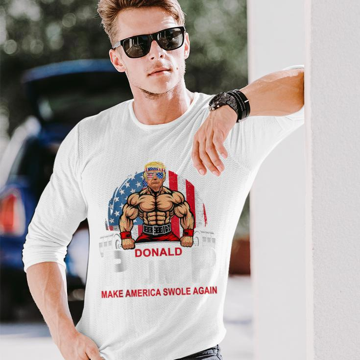 Donald Pump Swole America Again Gym Fitness Trump 2024 Long Sleeve T-Shirt Gifts for Him