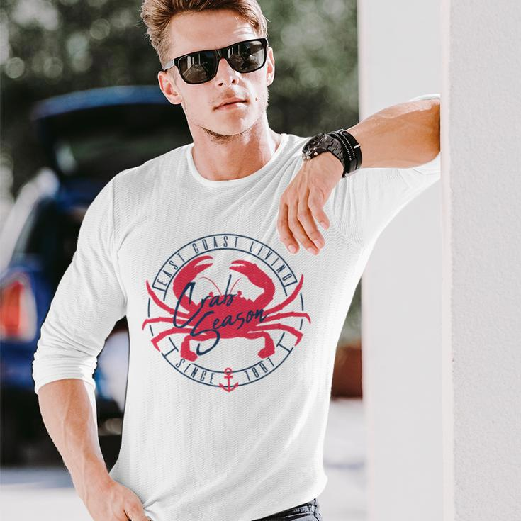 East Coast Living Crab Season Circle Long Sleeve T-Shirt Gifts for Him