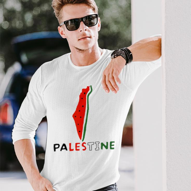 Falasn Palestine Watermelon Map Patriotic Graphic Long Sleeve T-Shirt Gifts for Him