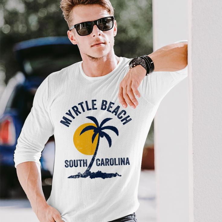 Family Vacation Retro Sunset South Carolina Myrtle Beach Long Sleeve T-Shirt Gifts for Him