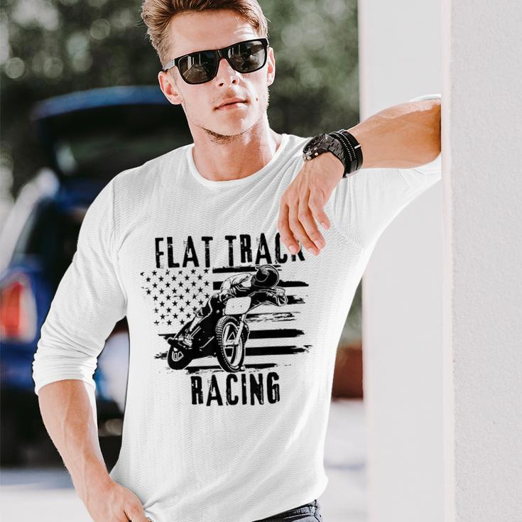 Flat Track Motorcycle Racing American Flag Speedway Dirt Long Sleeve T-Shirt Gifts for Him