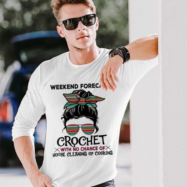 Weekend Forecast Crochet Crocheting Colorful Pattern Long Sleeve T-Shirt Gifts for Him