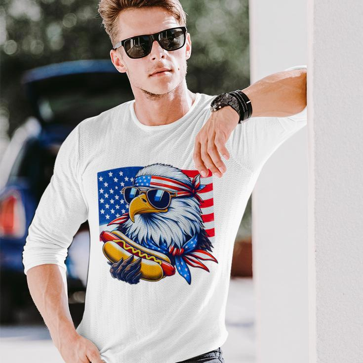Bald Eagle Hotdog American Flag 4Th Of July Patriotic Long Sleeve T-Shirt Gifts for Him