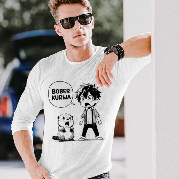 Bóbr Bober Kurwa Internet Meme Anime Manga Beaver Langarmshirts Geschenke für Ihn