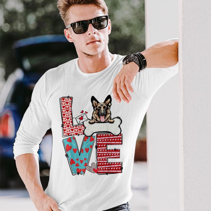 German Shepherd Valentines Day Heart Dog Lover Long Sleeve T-Shirt Gifts for Him