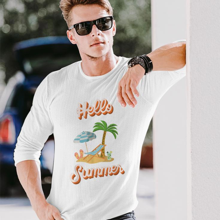 Hello Summer – Mit Sand Meer Sonnenschirm Und Palmenstimmung Langarmshirts Geschenke für Ihn