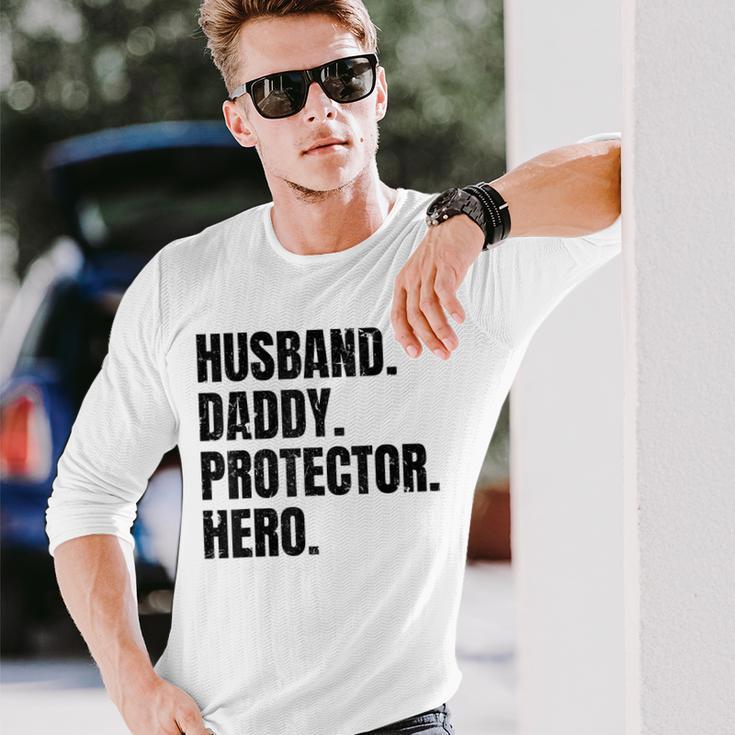 Herren Ehemann Papa Protector Hero Besterateratertag Langarmshirts Geschenke für Ihn