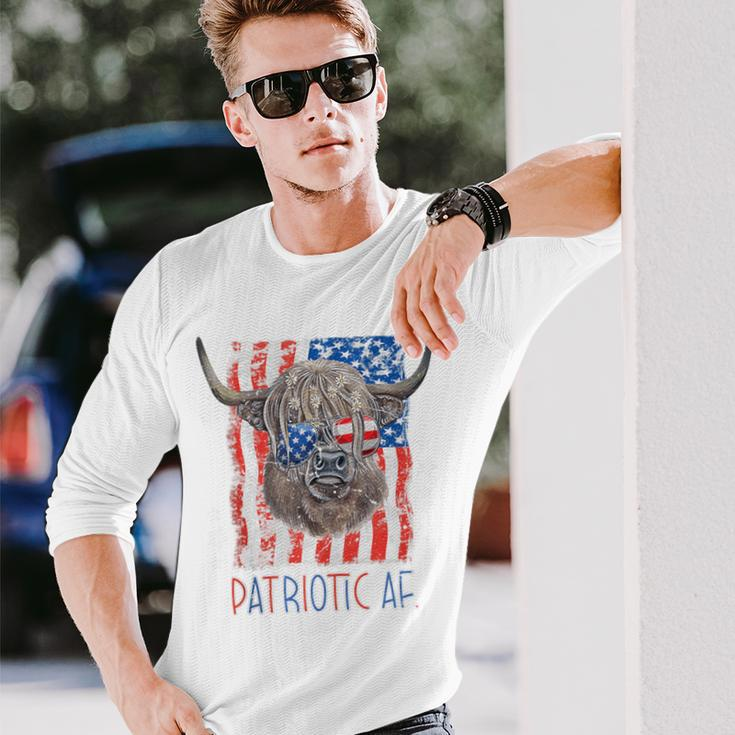 Highland Cow 4Th Of July Patriotic Af Usa Flag Farming Long Sleeve T-Shirt Gifts for Him