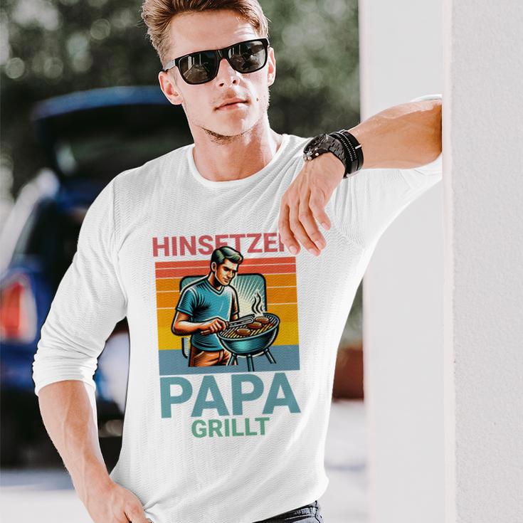 Hinsetzen Papa Grillt Bbq Spruch Langarmshirts Geschenke für Ihn