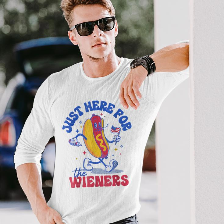 Hot Dog I'm Just Here For The Wieners Fourth Of July Long Sleeve T-Shirt Gifts for Him