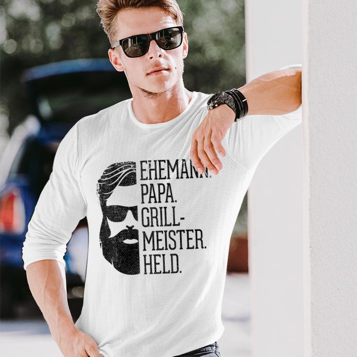 Husann Papa Grillmeister Held Griller Dad Grandpa Gray S Langarmshirts Geschenke für Ihn